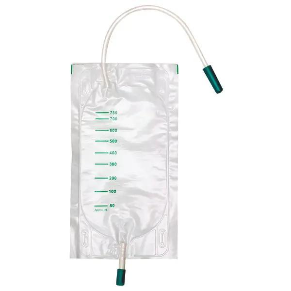 Urin Beinbeutel 750 ml „Standard“, unsteril - Mit seitlichem Einlauf - Schlauch 10 cm