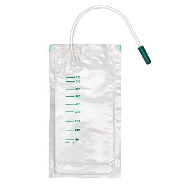 Preview: Urin Beinbeutel 750 ml „Standard“, unsteril - Mit seitlichem Einlauf - Schlauch 10 cm