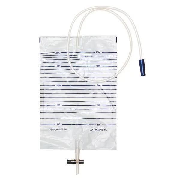 Urinbeutel 2 Liter, steril - T-Tab-Abflusshahn 6 mm-Ø - Mit Rücklaufsperre - Schlauch 90cm