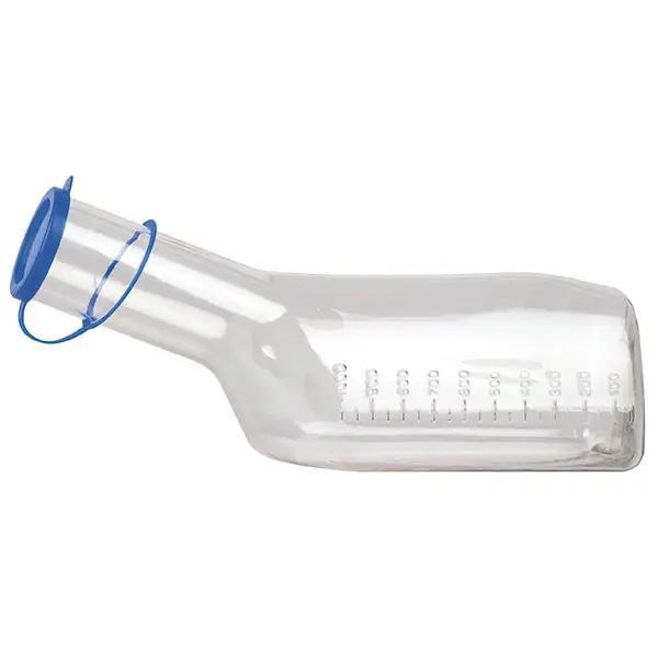 Urinflasche für Männer, eckig - sterilisierbar - Mit blauem Deckel - Volumen 1 Liter