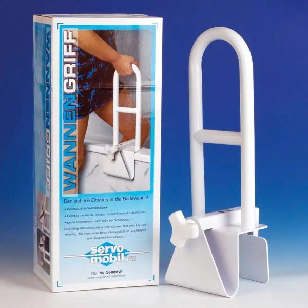Preview: Wannengriff - Kräftige Stahlkonstruktion mit weißem, hygienischen Vinyl überzogen