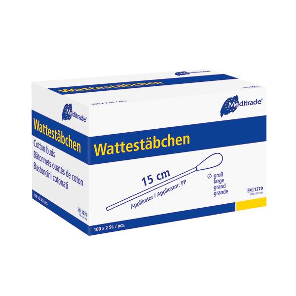 Wattestäbchen - zu 2 Stück steril verpackt, 15 cm lang, großer Kopf, aus Kunststoff (SSB-fähig)