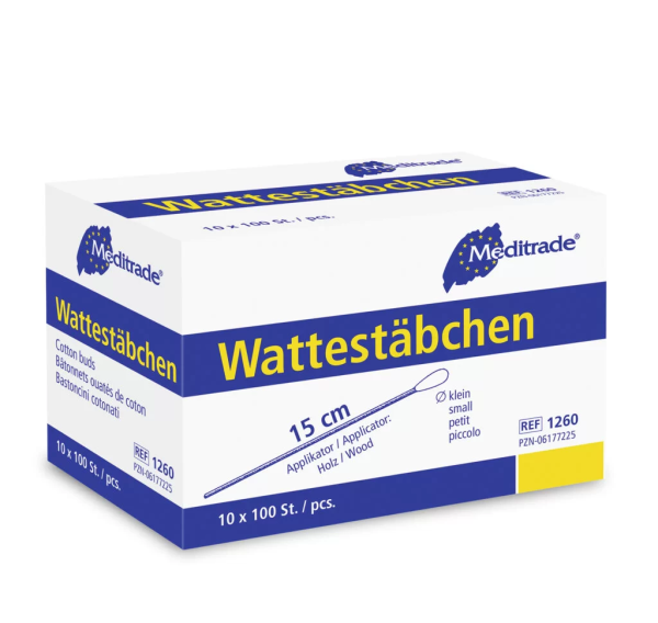 Wattestäbchen Holz - zu 2 Stück steril verpackt, 15 cm lang, großer oder kleiner Kopf (SSB-fähig)
