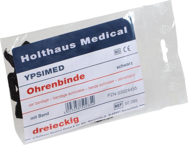 YPSIMED Ohrenbinde schwarz - dreieckig, 11 x 13 cm, Ohrschutz nach Verletzungen/OPs (SSB-fähig)