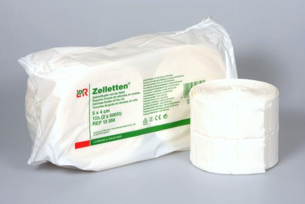 Zelletten Zellstofftupfer - 5 x 4 cm 2 Rollen mit 500 Tupfer Hochgebleichter Zellstoff  (SSB-fähig)