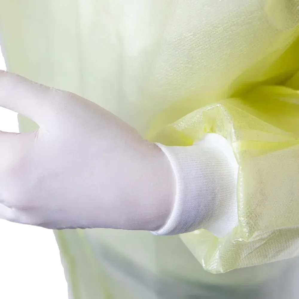 AMPRI Med-Comfort Vlieskittel mit PE-Beschichtung - Größe L/XL, gelb, mit Trikotbündchen