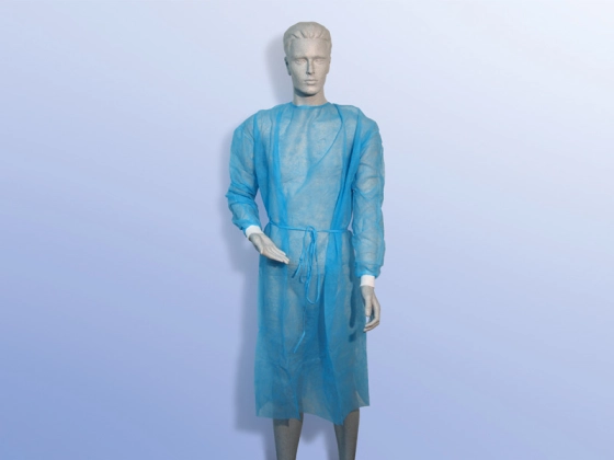 Besucherkittel blau, unsteril - Mit Bändern zum Binden am Hals und um die Taille, 120 cm