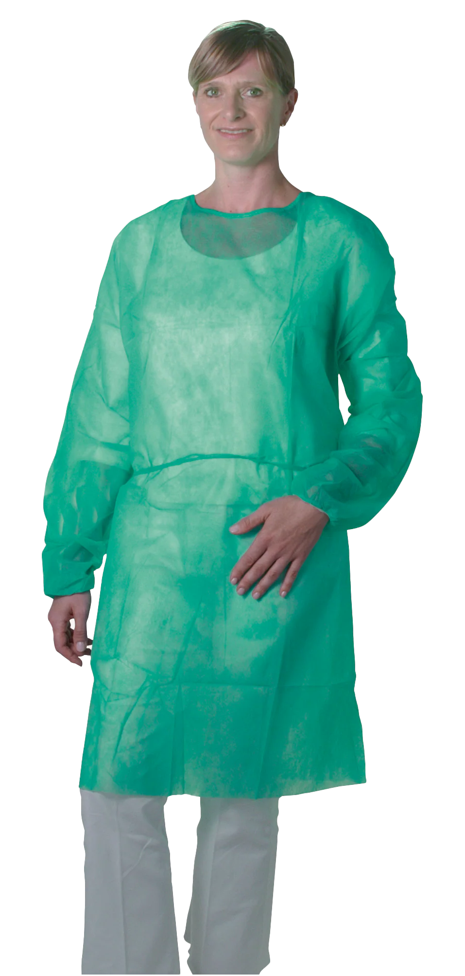 Besuchermantel PP Vlies, grün - 80 x 115 cm, Einheitsgröße, zum Binden, 100 Stück