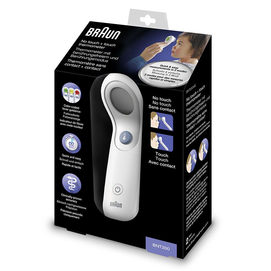 BRAUN Stirnthermometer BNT300WE - LCD Display, Hintergrundbeleuchtung, No Touch, weiß