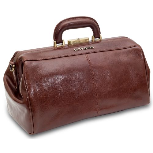 CLASSY deluxe Arzttasche - Aus braunem Leder,  36 x 21 x 20 cm, Volumen ca. 12 Liter