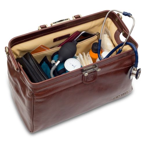 CLASSY deluxe Arzttasche - Aus braunem Leder,  36 x 21 x 20 cm, Volumen ca. 12 Liter