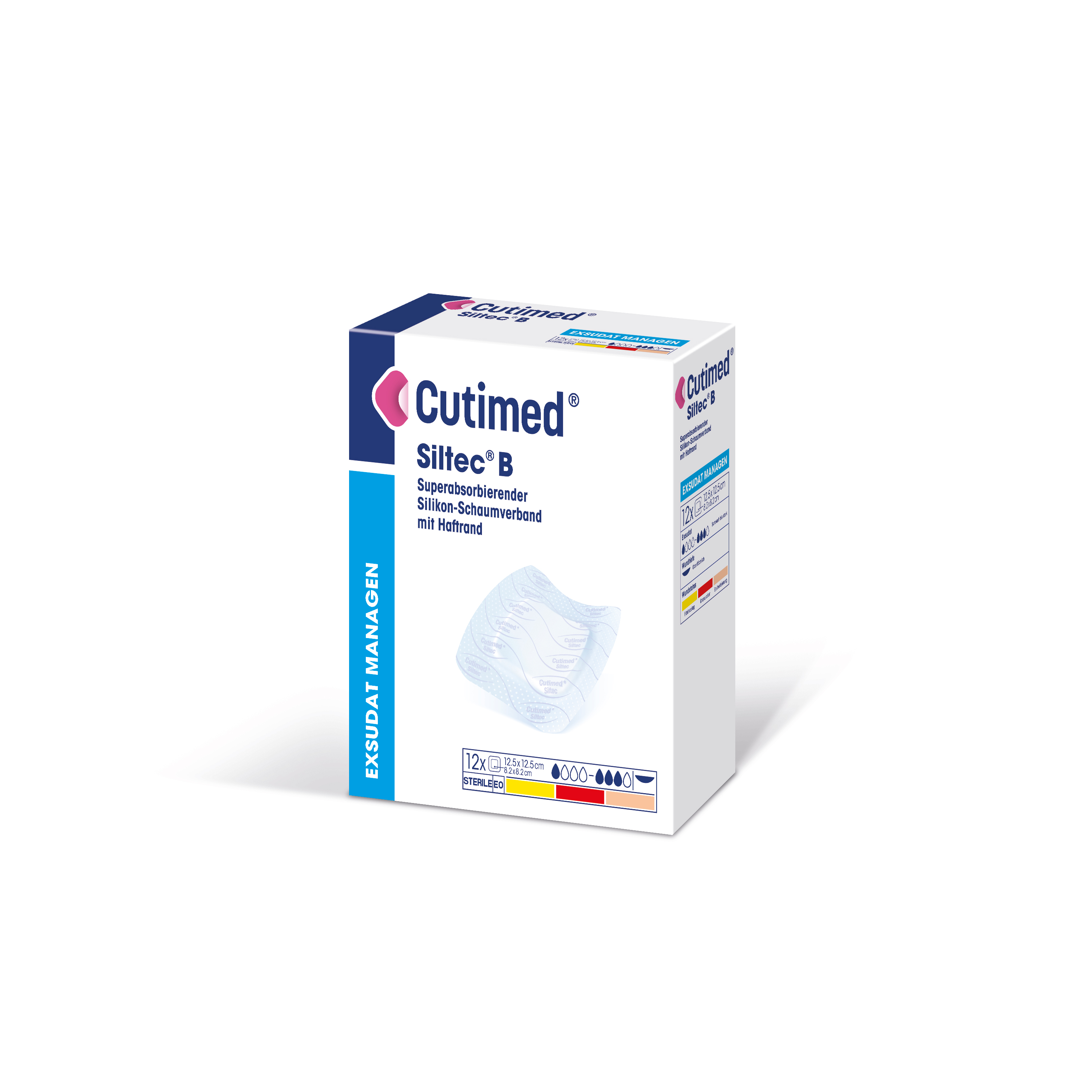 Cutimed Siltec B - Superabsorbierender Silikon-Schaumverband mit Haftrand -  7,5 x 7,5 cm