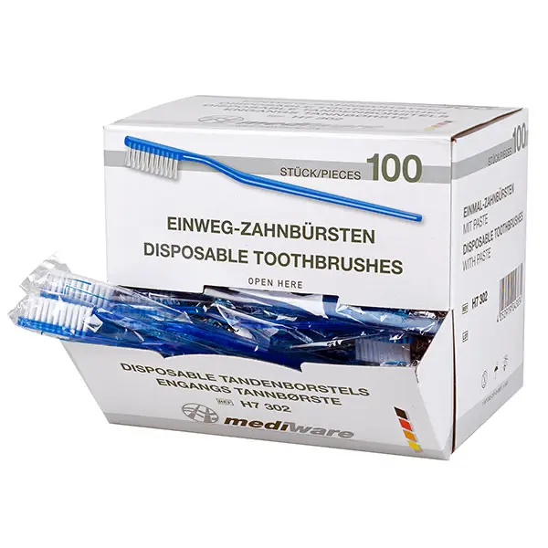 Einmal-Zahnbürsten mit oder ohne Zahnpulver - Einzeln hygienisch eingesiegelt