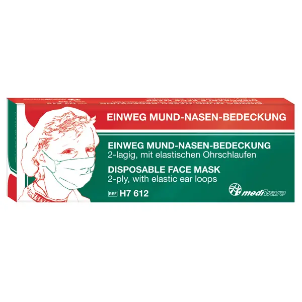 Einweg Mund-Nasen-Bedeckung, 2-lagig - Mundschutz mit elastischen Gummi-Ohrschlaufen