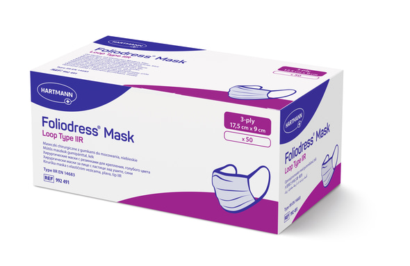 Foliodress mask Loop Type IIR - mit elastischen Gummibändern, blau, 17,5 cm x 9 cm