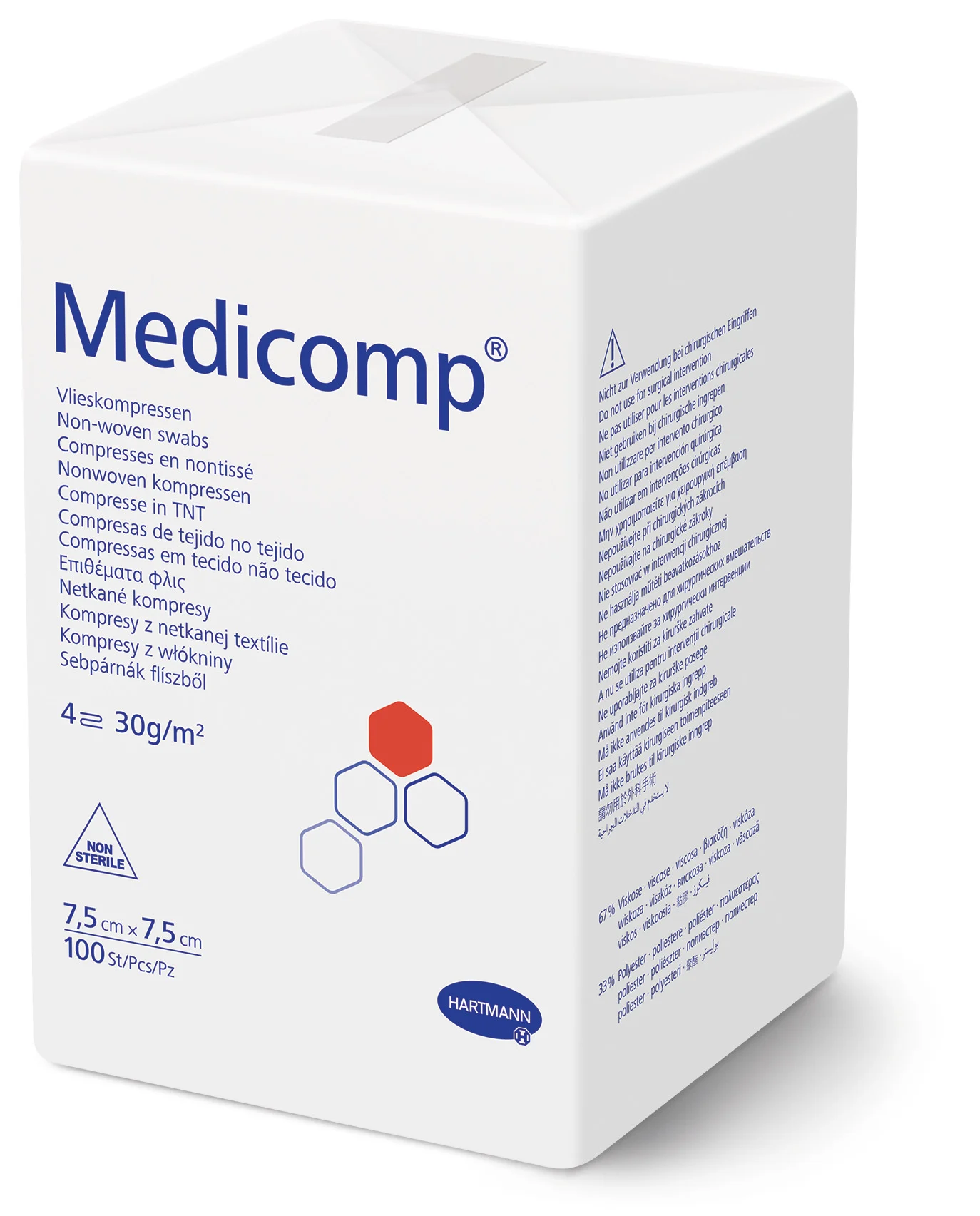 Hartmann Medicomp unsteril - saugfähige Vlieskompressen 67-70% Viskoseanteil  (SSB-fähig)