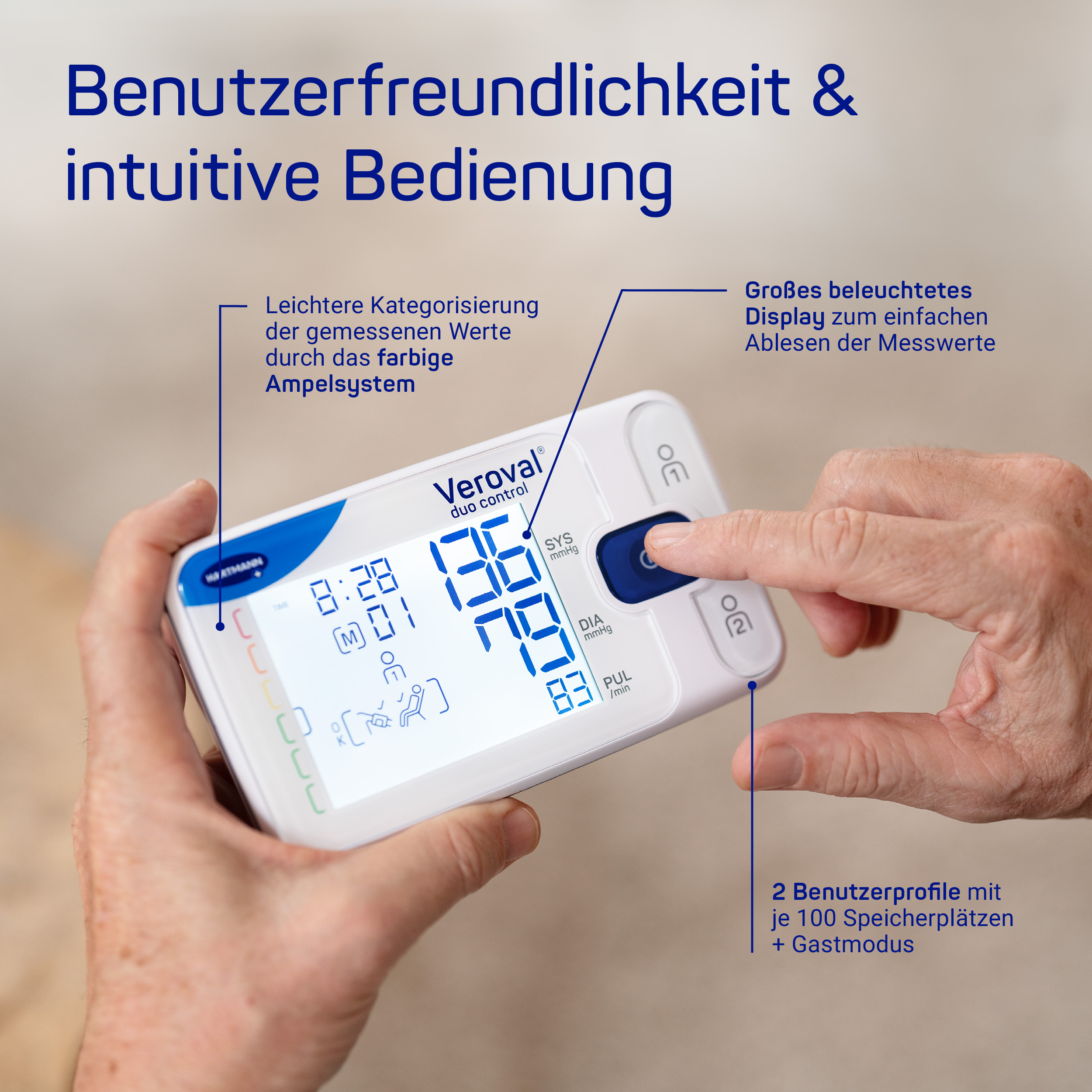 Hartmann Veroval duo control - Blutdruckmessgerät mit Bluetooth DUO SENSOR Technologie 