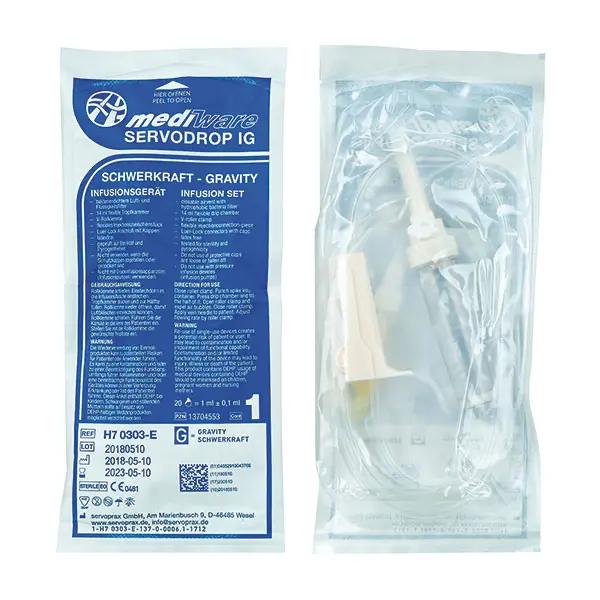 Infusionsgerät - Mit bakteriendichtem Luft-& Flüssigkeitsfilter - Für Schwerkraft-Infusion (SSB-fähig)