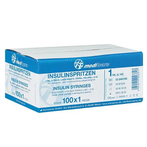 Insulinspritzen 1 ml / Teilung U 40 - Ohne Kanüle