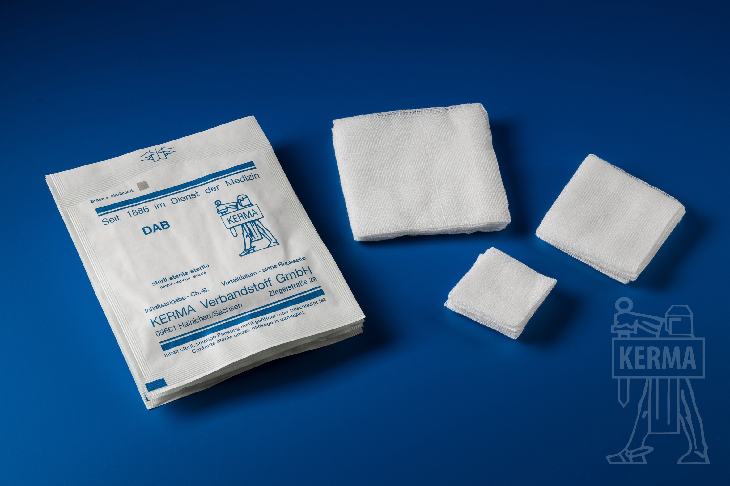 KERMA Mullkompresse unsteril, 12-fach gelegt - 4 Größen, 100 Stück in Faltschachtel (SSB-fähig)