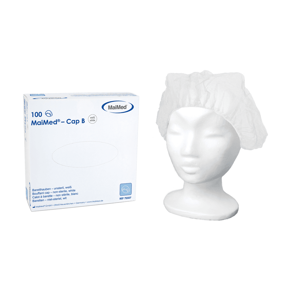 MAIMED Cap B Baretthaube - weiß aus Polypropylen-Vliesstoff, Universalröße, Latexfrei