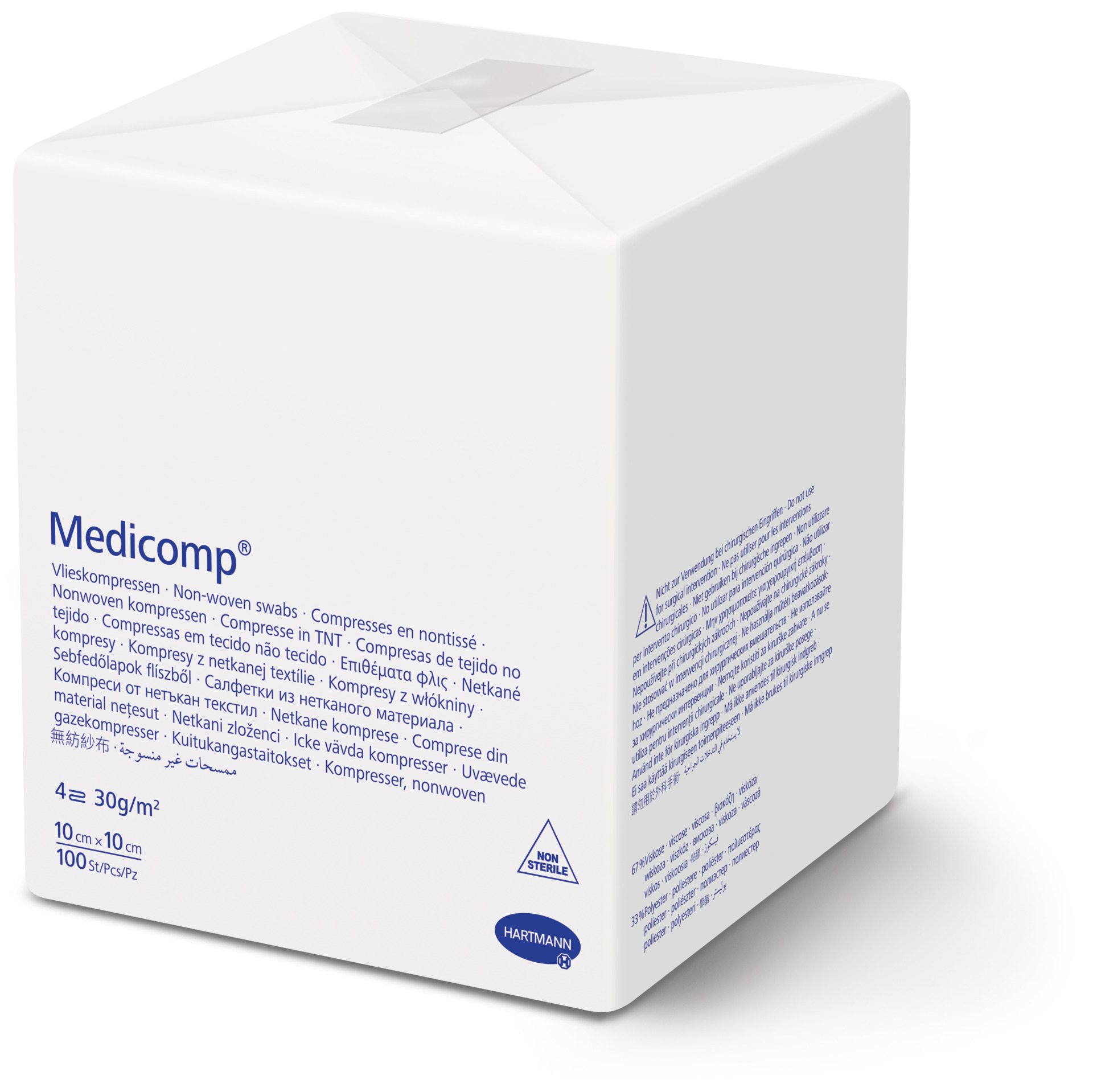 Medicomp unsteril - saugfähige Vlieskompressen frei von Bindemitteln 67-70% Viskoseanteil  (SSB-fähig)