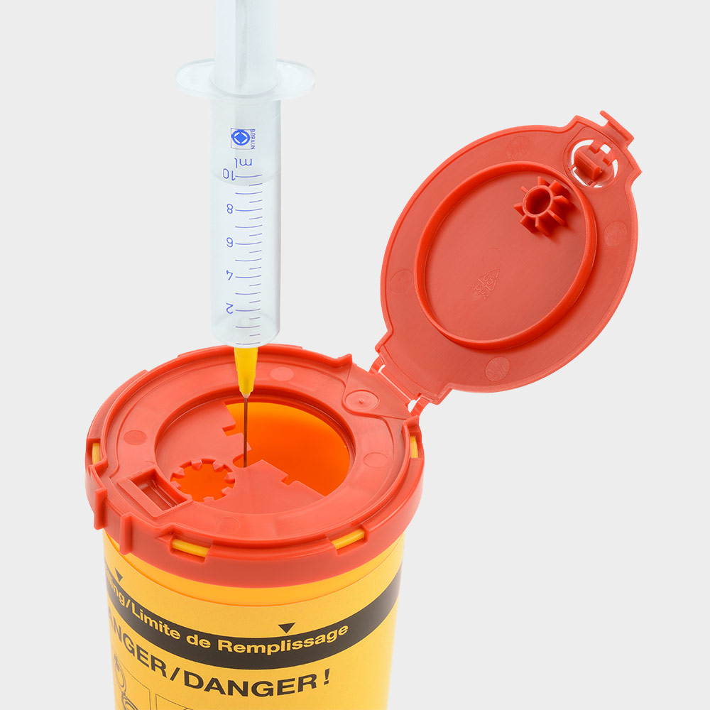 melijekt Box Plus - Kanülen-Entsorgungsbox, 500 ml, Maße: 89 mm Ø Deckel x 162 mm hoch