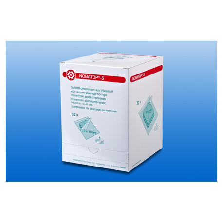 NOBATOP S Schlitzkompressen steril, 50x2 Stück - Wundabdeckung bei Sonden und Drainagen (SSB-fähig)