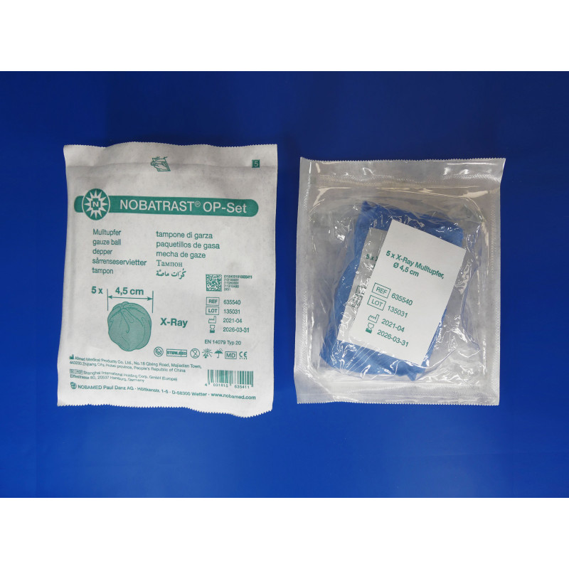 NOBATRAST OP-Set - Doppelt verpackte, sterile Mulltupfer, 12 x 5 Stück