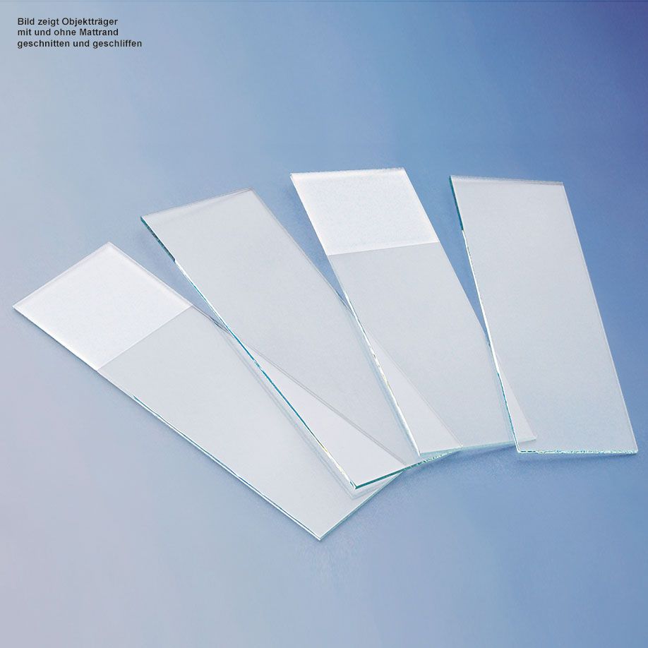 Objektträger - 76 x 26 x 1 mm, ohne Mattrand, geschliffen 90°, extra weißes Glas, geputzt
