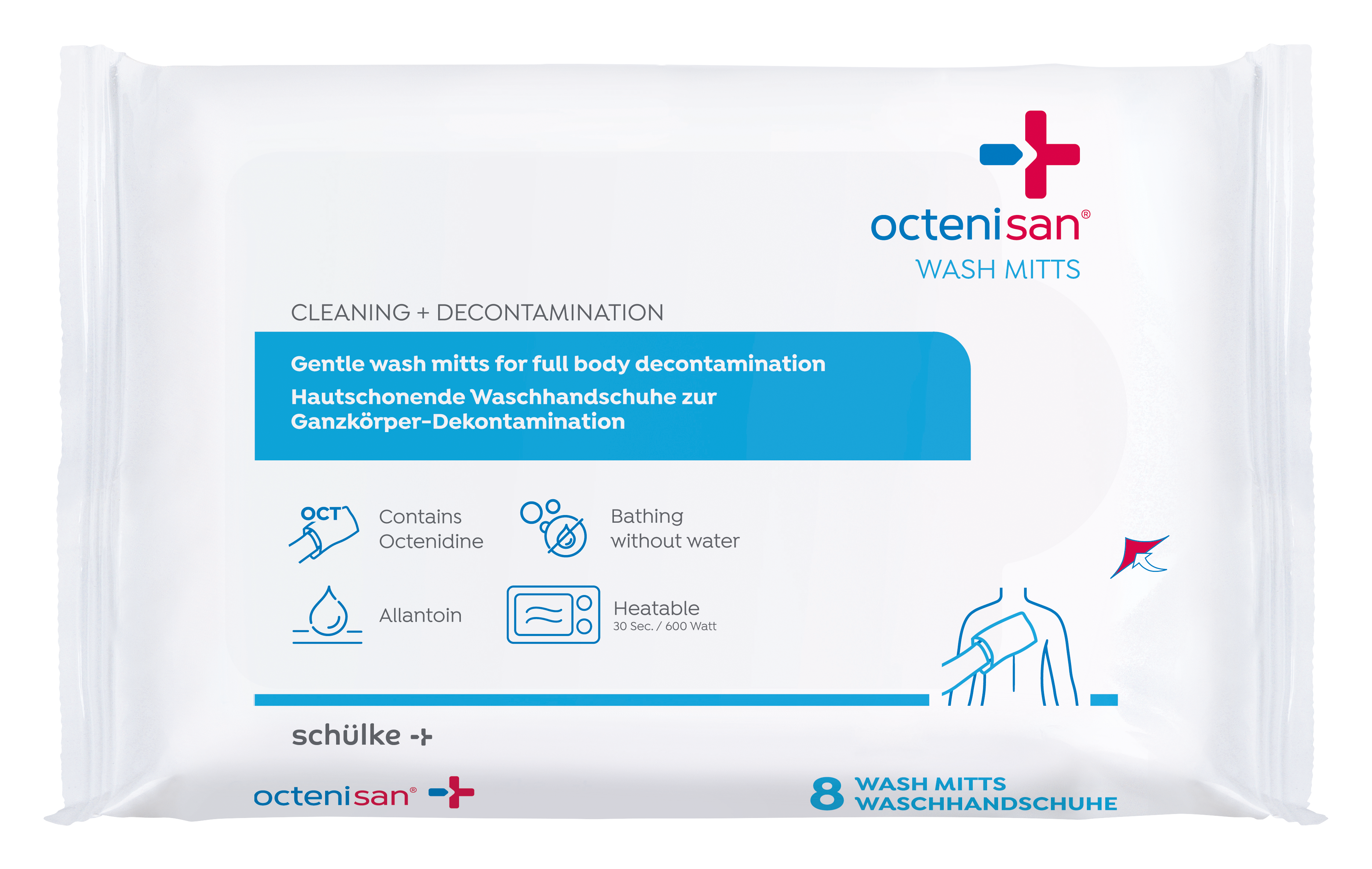 Octenisan Waschhandschuhe - 8 Antimikrobielle Waschhandschuhe zur Haut-Reinigung/Pflege