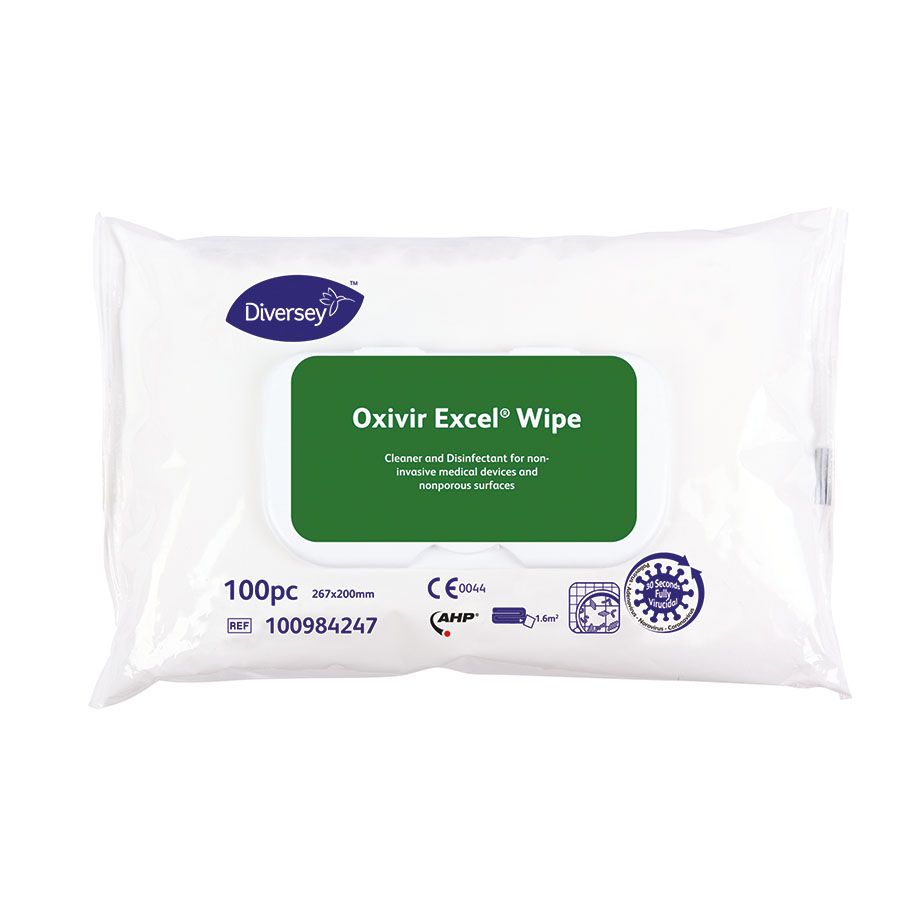 Oxivir Excel Wipes im Softpack - fusselfreie Desinfektionstücher, 20,0 x 26,7 cm