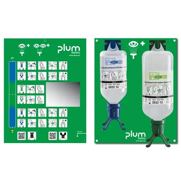 Plum Augen-Notfallstation DUO - Wandstation mit Augenspüllösung DUO und pH Neutral DUO