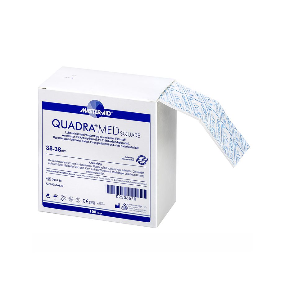 Quadra Med Square  38 x 38 mm - Vlies-Wundverband mit Antiseptikum Chlorhexidindigluconat (SSB-fähig)