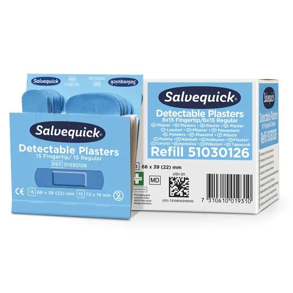 Salvequick Pflasterstrips Blue Detectable Refill - Nachfüllpackung, 6 Pack je Großpack