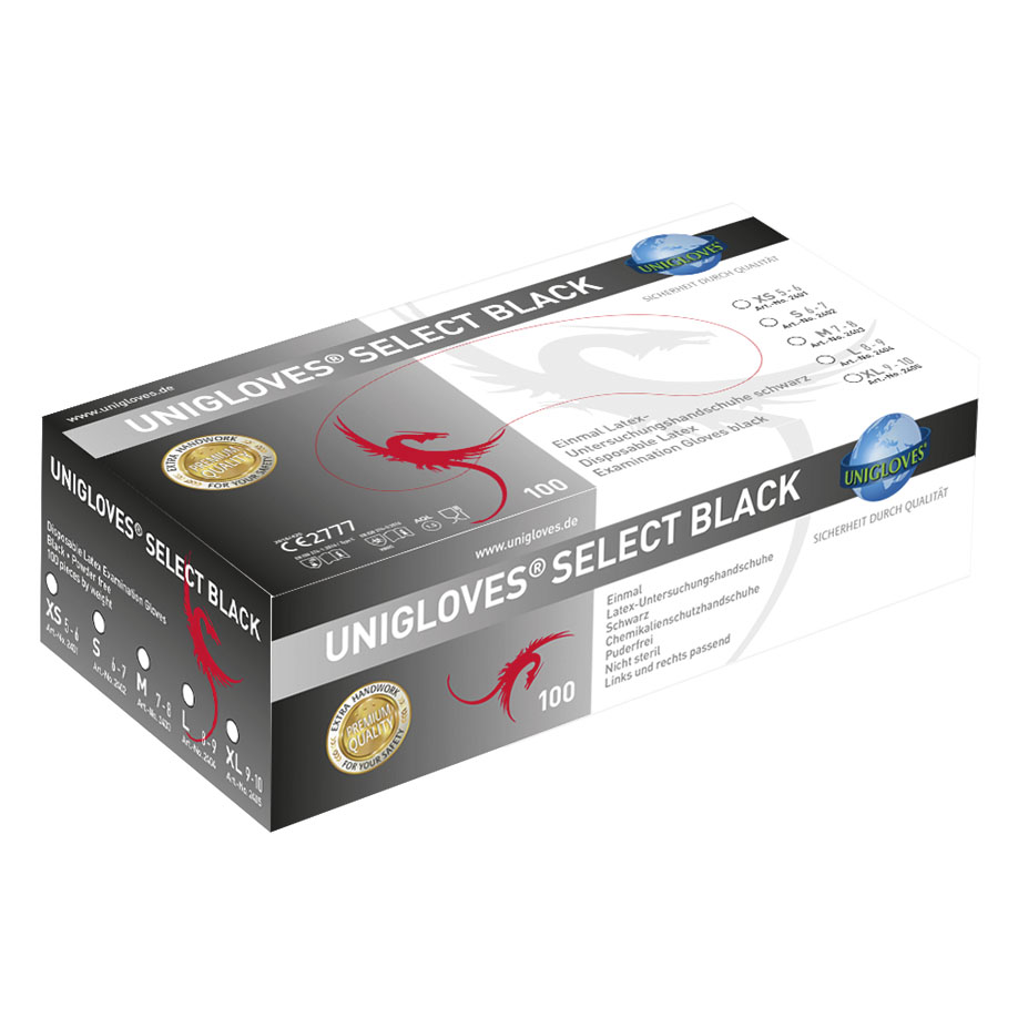 Select Black Untersuchungs-Handschuhe, unsteril - Latex, puderfrei, schwarz