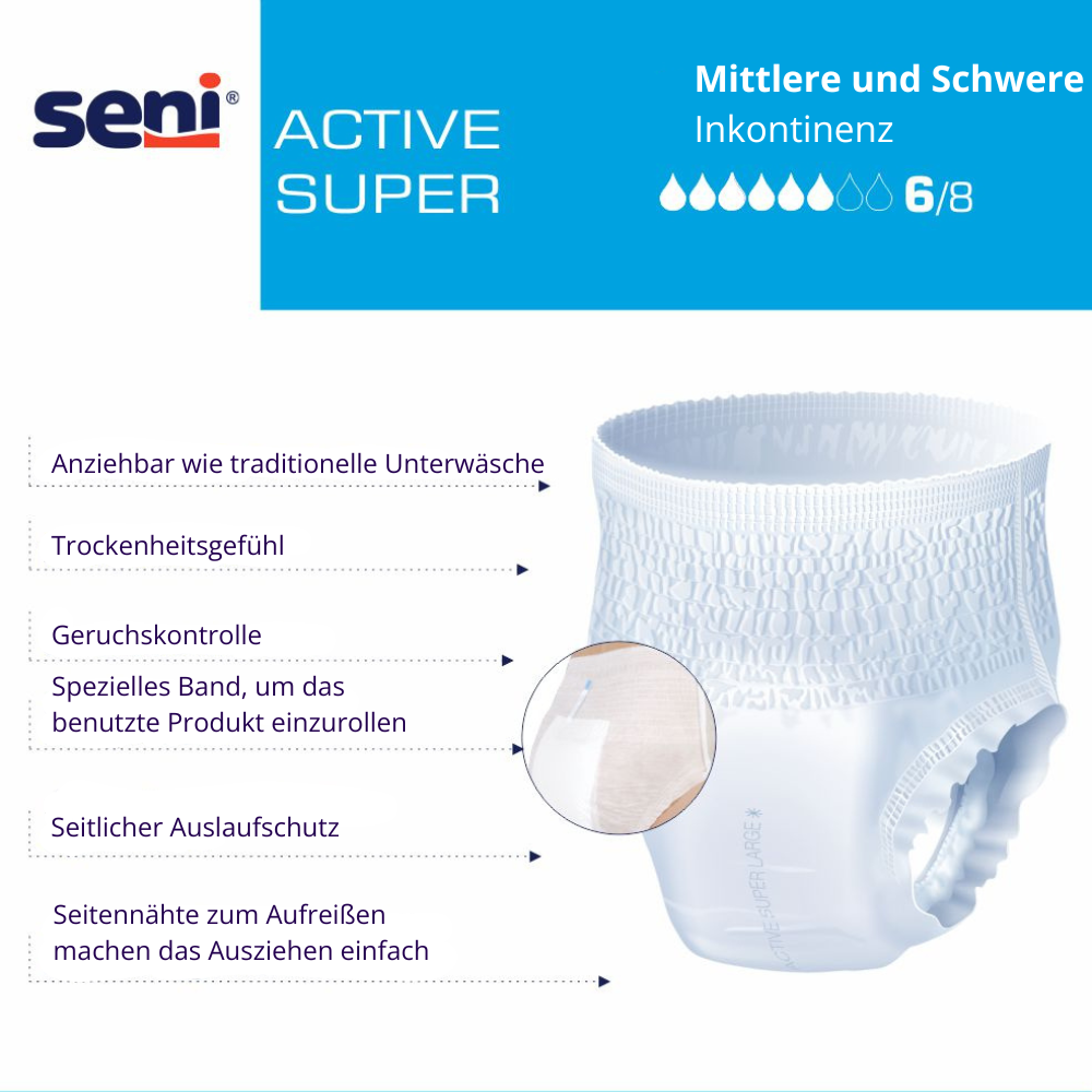 Seni Active Super - Inkontinenzpants für Personen mit mittlerer Blasenschwäche