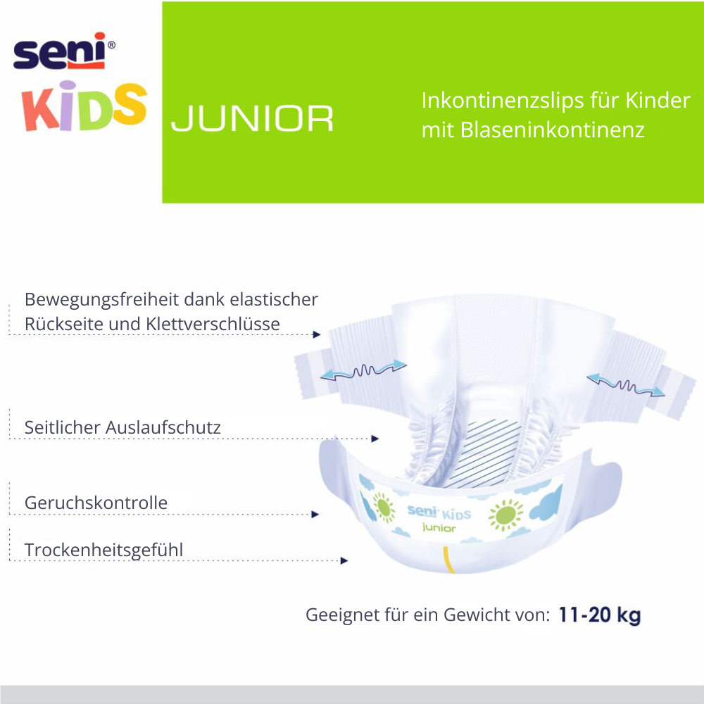 Seni Kids Junior 11-20 kg - Inkontinenzslips, atmungsaktiv, weich, Perfekter Sitz