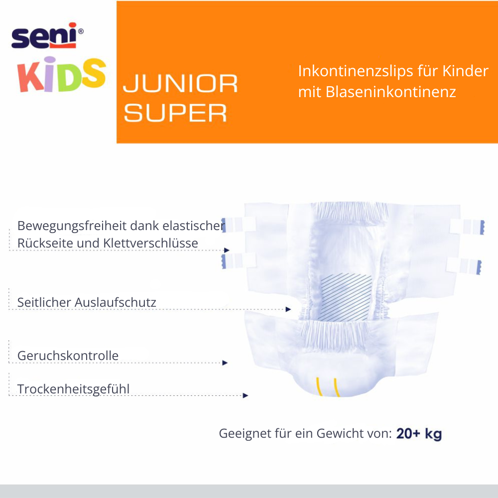 Seni Kids Junior Super  ab 20+ kg - Inkontinenzslips für Kinder, 30 Windeln