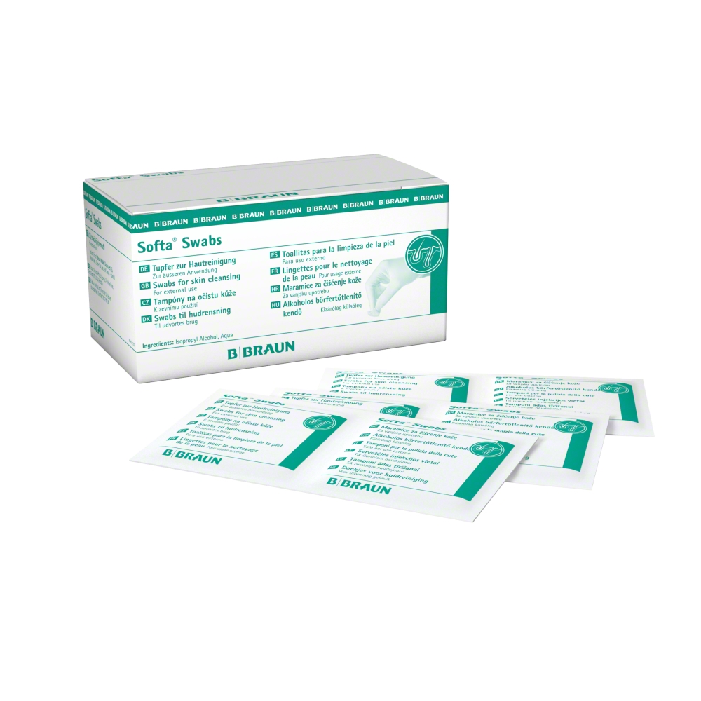 Softa Swab Alcohol Pads mit 70 % Isopropylalkohol getränkt - Tupfergröße 65 x 30 mm  (SSB-fähig)