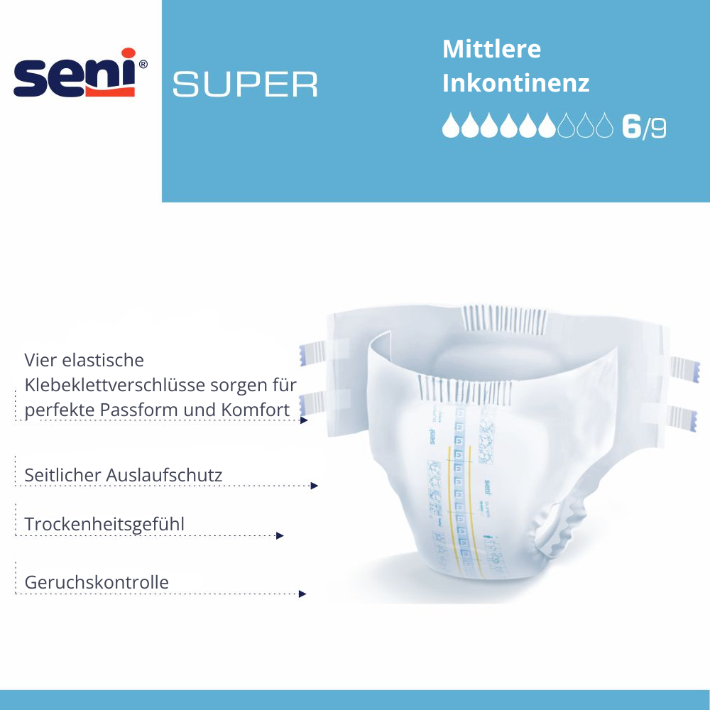Super Seni Inkontinenzhosen, Gr. S bis XL - bei mittlerer Urin- und Stuhlinkontinenz