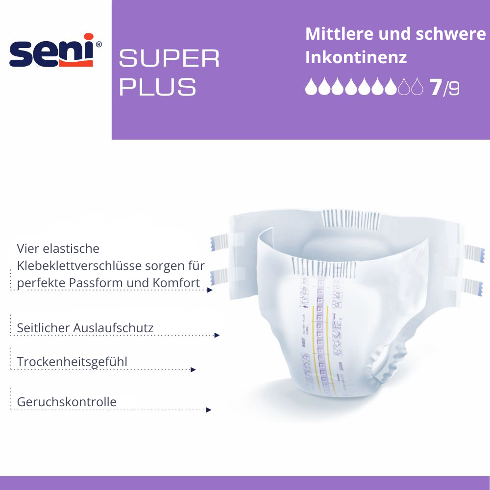 Super Seni Plus Inkontinenzhosen, Gr. XS bis XXL -  schwere Urin- und Stuhlinkontinenz