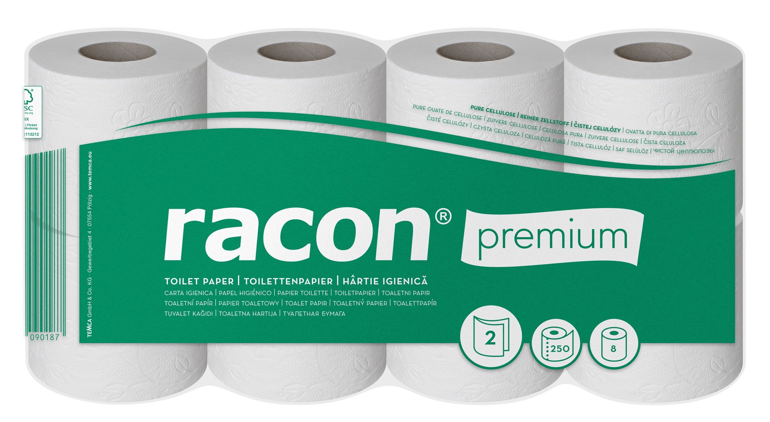Toilettenpapier 2-lagig - 64 Rollen á 250 Blatt, hochweiß