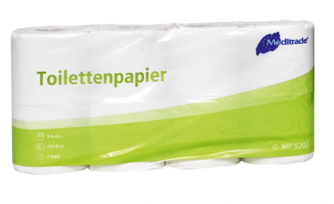 Toilettenpapier - 2-lagig, 250 Blatt, 8 Rollen, hochweiß, Zellstoff 