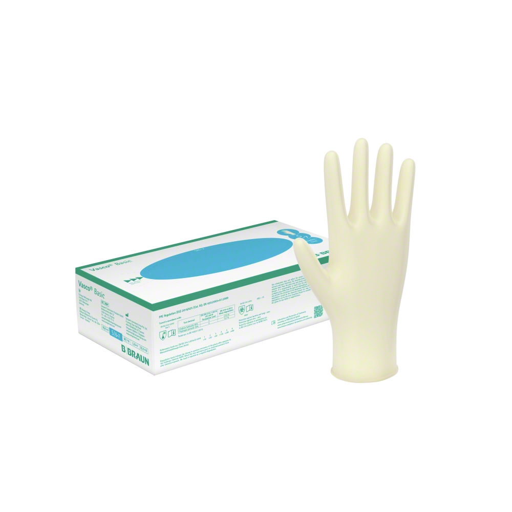 Vasco Basic Latex-Untersuchungshandschuhe - Puderfrei, Naturweiß, mit Rollrand, 100 Stück