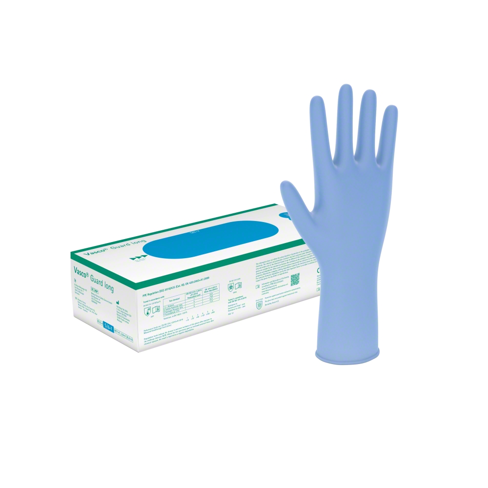 VascoGuard Long Nitril Blau - Untersuchungshandschuhe, Extra Lang, puderfrei/unsteril