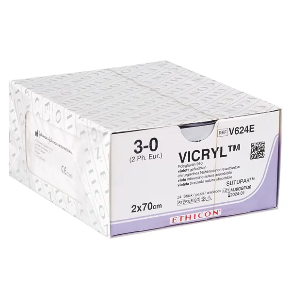 Vicryl, Ethicon - Violett geflochten, Resorbierbar, Adaptation von Weichgewebe/Ligaturen - 2 x 70 cm