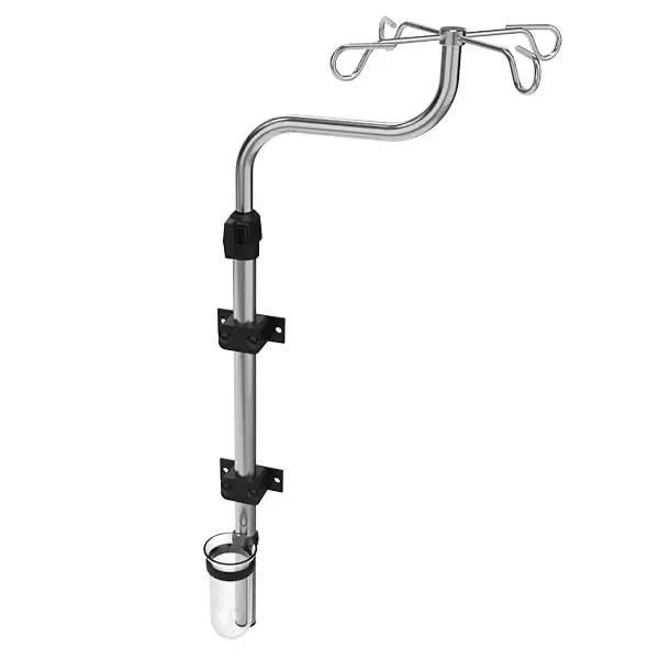 Wand-Infusionshalter gebogen - Edelstahl/Aluminium, 4 Infusionshaken, mit Zubehör
