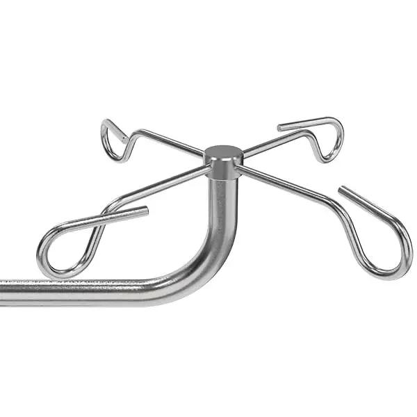 Wand-Infusionshalter gebogen - Edelstahl/Aluminium, 4 Infusionshaken, mit Zubehör