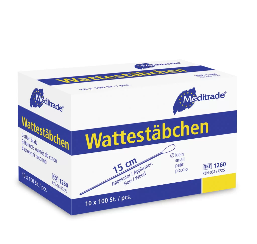 Wattestäbchen Holz - zu 2 Stück steril verpackt, 15 cm lang, großer oder kleiner Kopf (SSB-fähig)